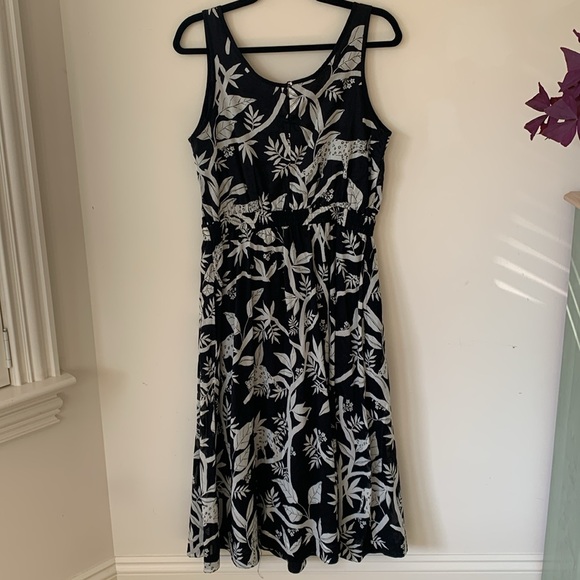 TROPICAL PANTHER TIPPED FIT FLARE DRESS SZ 6 cotton lined pockets midi - Picture 4 of 13